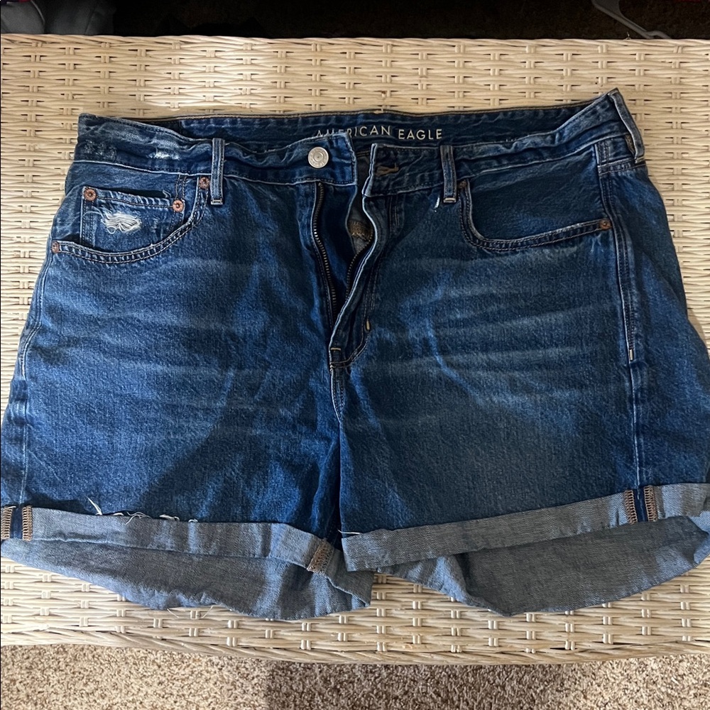 American Eagle Outfitters Dark Blue Rolled-Hem Denim Shorts
